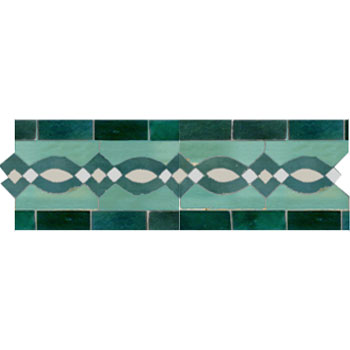 Mosaic House Moroccan tile Zitoune 10-24-1 Green Sea Green White  zellige, mosaic, zellij, border, glaze, traditional, classic 
